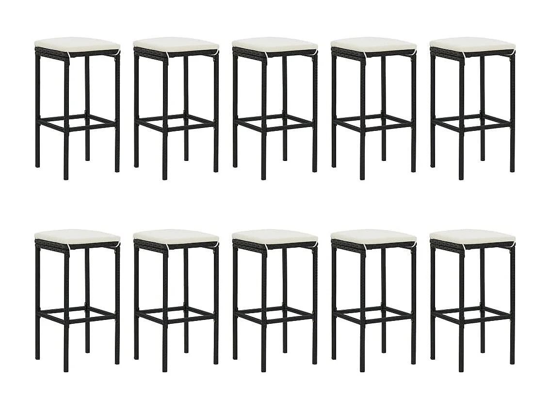 Ensemble de bar de jardin 11 pcs avec coussins noir poly rotin