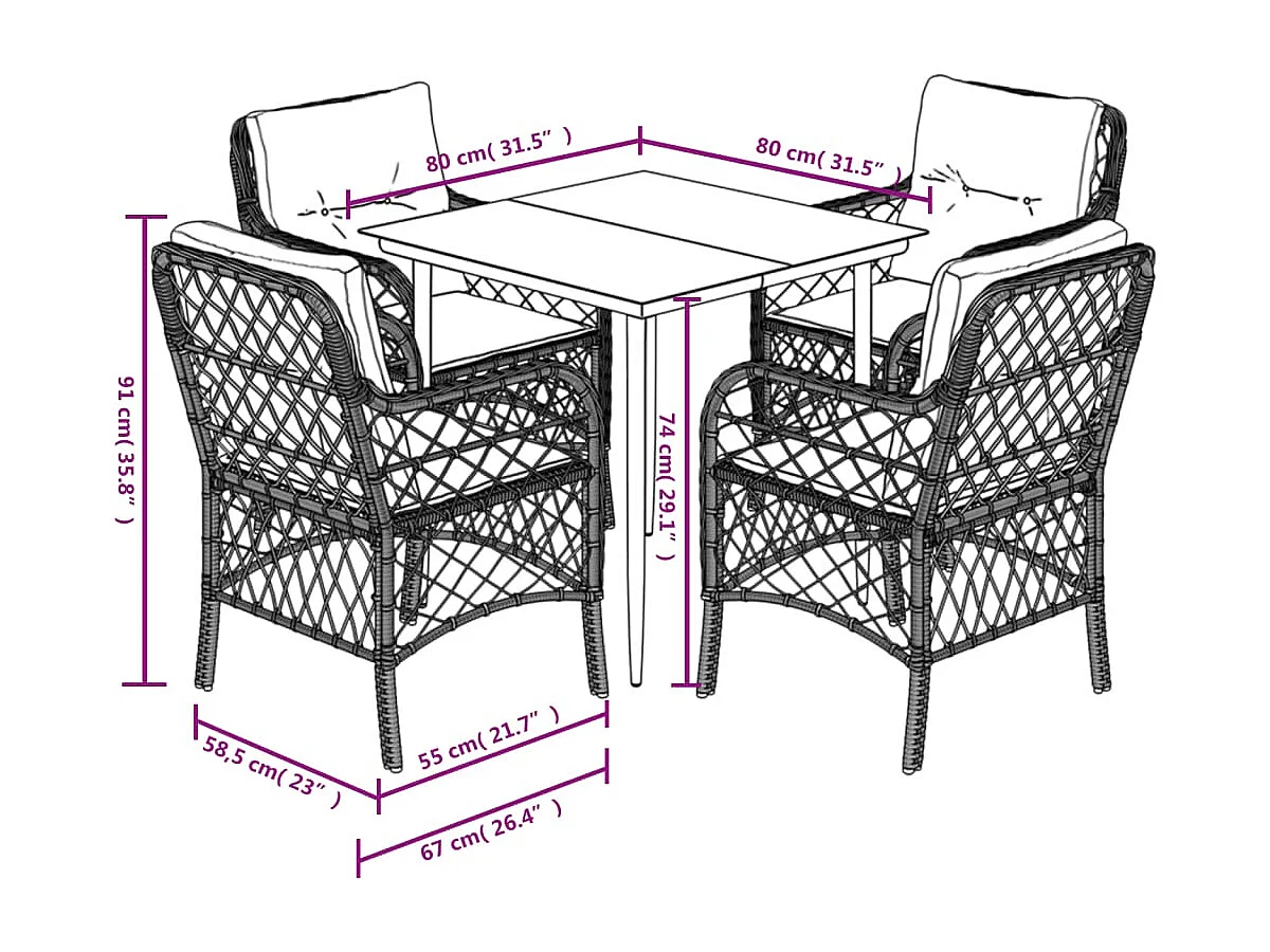 Ensemble à manger de jardin et coussins 5 pcs gris clair rotin