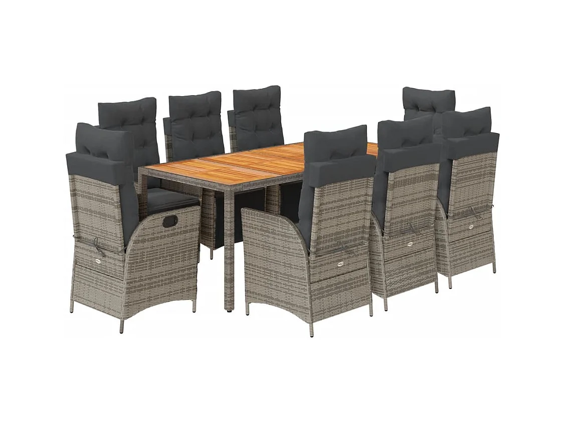 Ensemble à manger de jardin 9 pcs coussins gris résine tressée