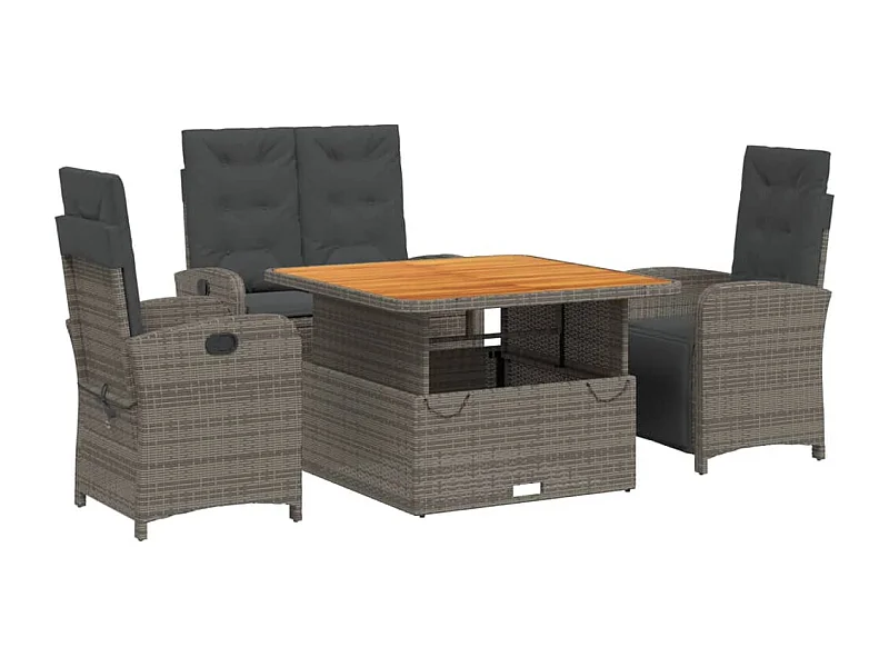 Ensemble à manger jardin 4pcs et coussins Gris Résine tressée