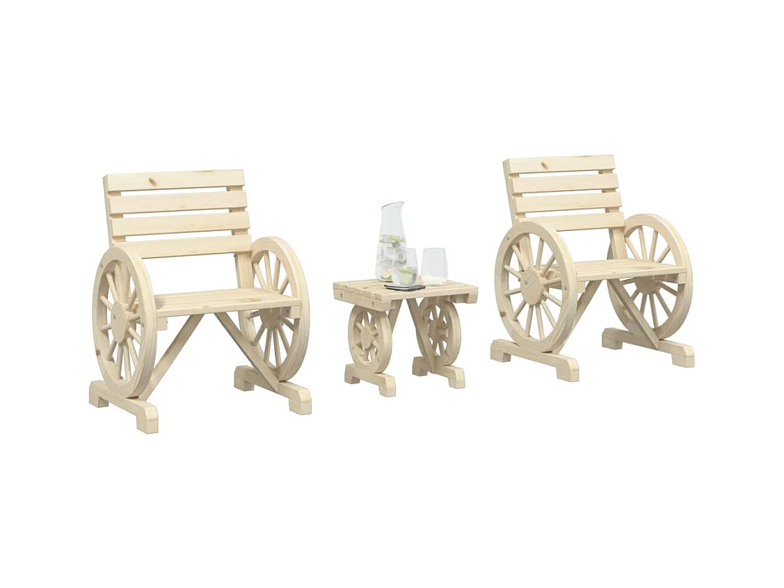 Salon de jardin 3 pcs bois de sapin massif