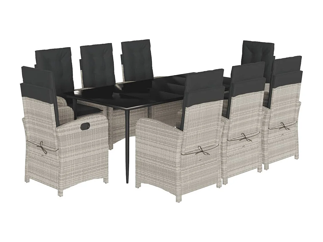 Ensemble à manger de jardin et coussins 9 pcs gris clair rotin