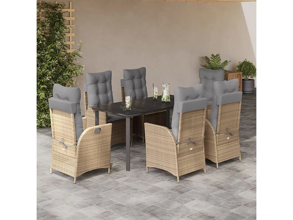 Ensemble à manger de jardin et coussins 7 pcs beige poly rotin