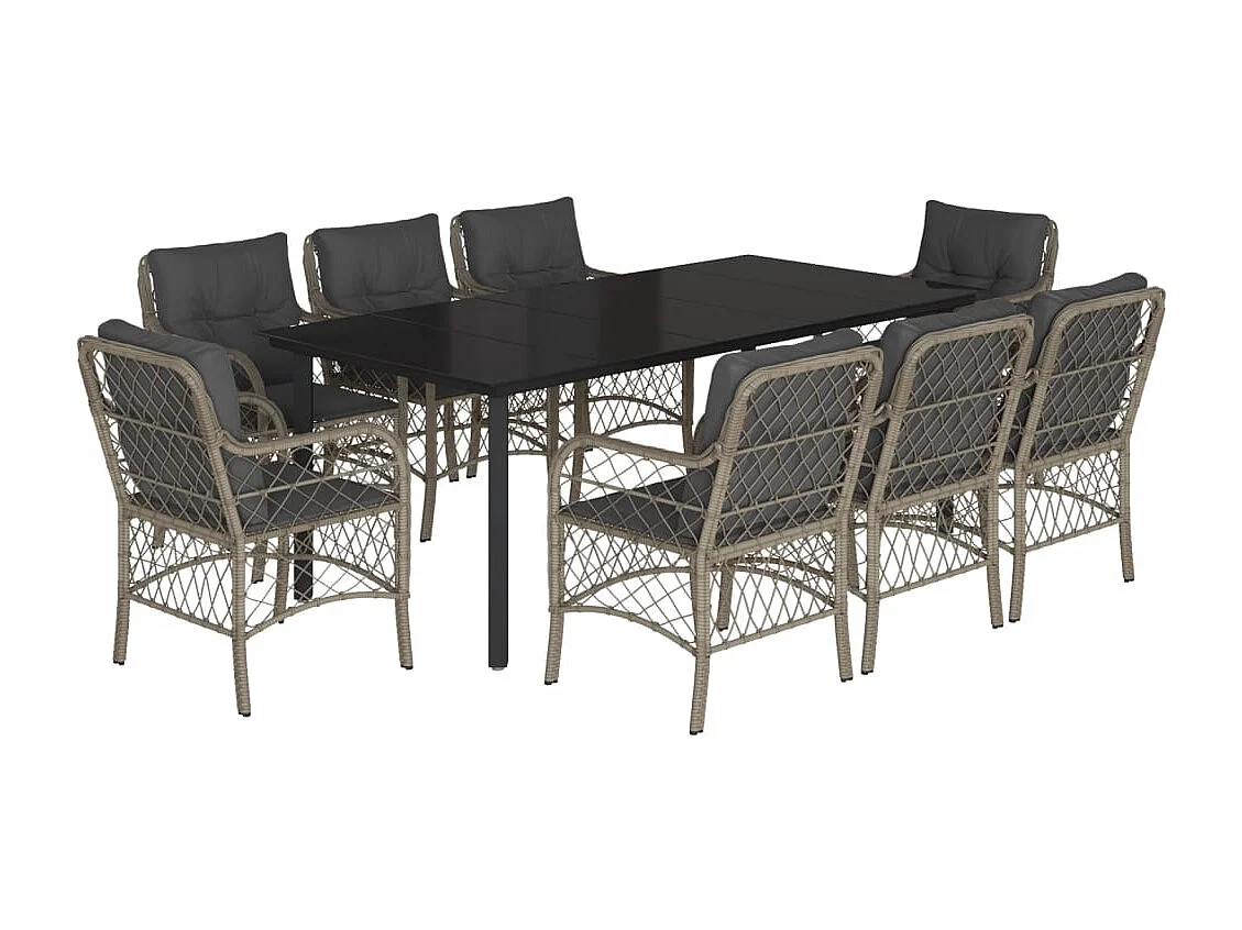 Ensemble à manger de jardin et coussins 9 pcs gris clair rotin