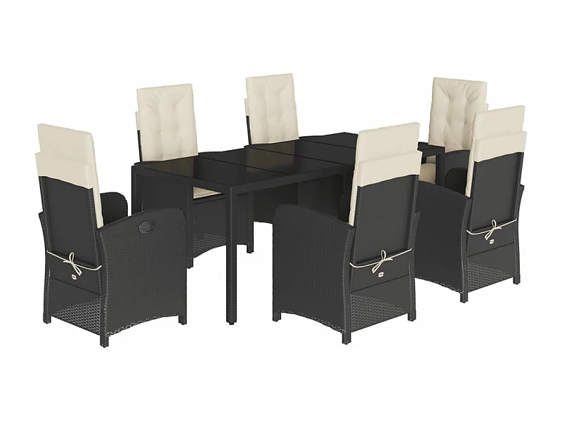 Ensemble à manger de jardin coussins 7pcs Noir Résine tressée