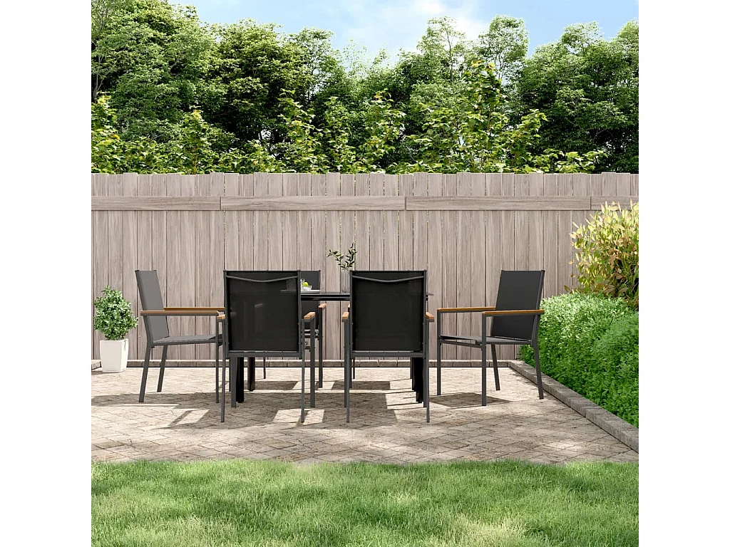 Ensemble à manger de jardin 7 pcs noir textilène et acier