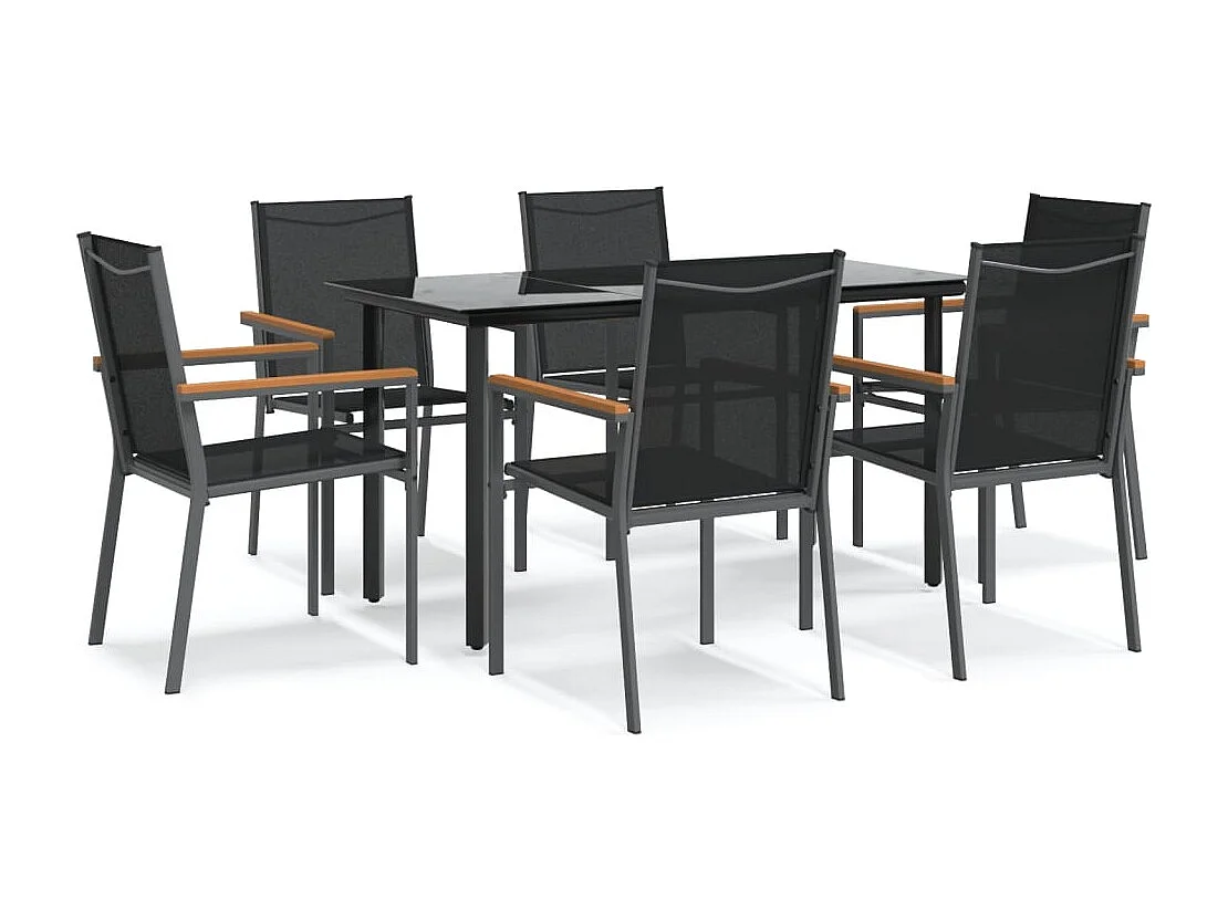 Ensemble à manger de jardin 7 pcs noir textilène et acier