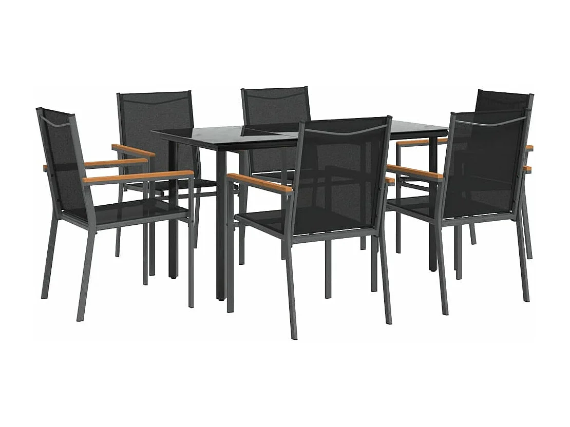 Ensemble à manger de jardin 7 pcs noir textilène et acier