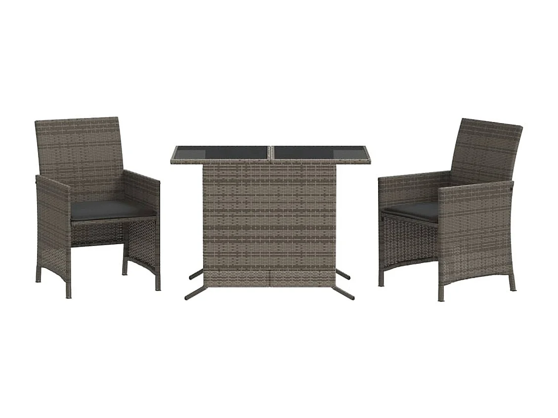 Ensemble de bistro 3 pcs avec coussins gris résine tressée
