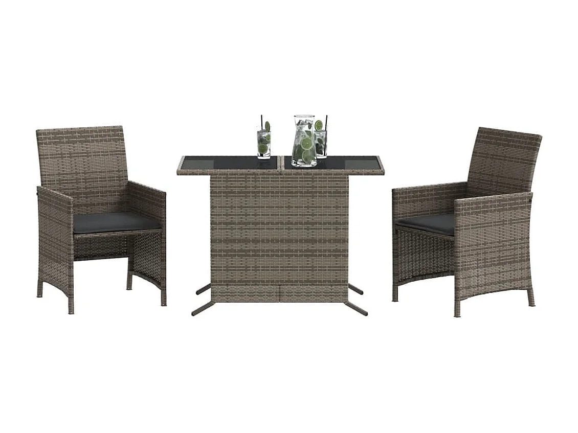 Ensemble de bistro 3 pcs avec coussins gris résine tressée