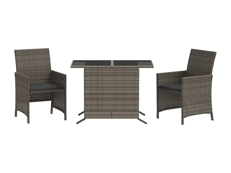 Ensemble de bistro 3 pcs avec coussins gris résine tressée