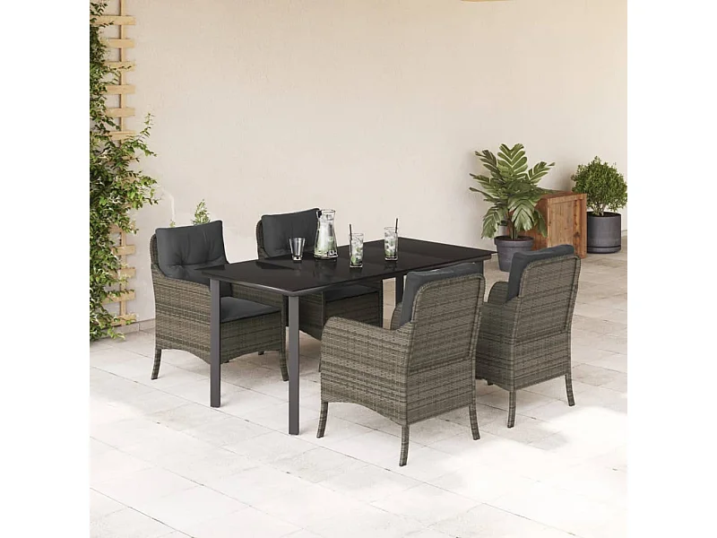 Ensemble à manger de jardin 5 pcs coussins gris résine tressée