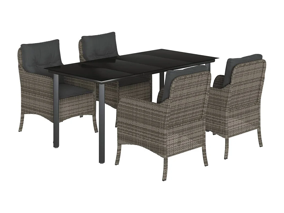 Ensemble à manger de jardin 5 pcs coussins gris résine tressée