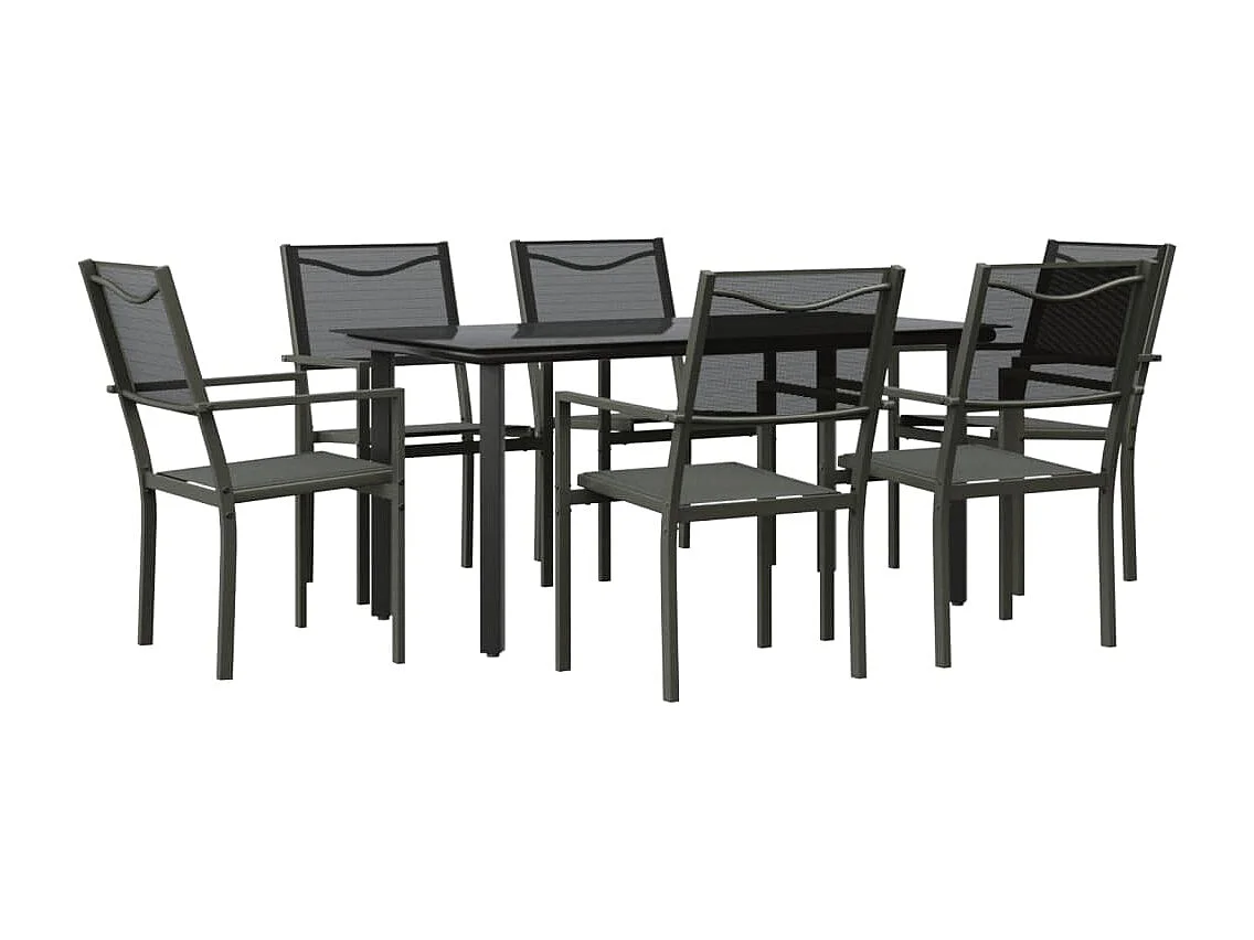 Ensemble à manger de jardin 7 pcs noir textilène et acier