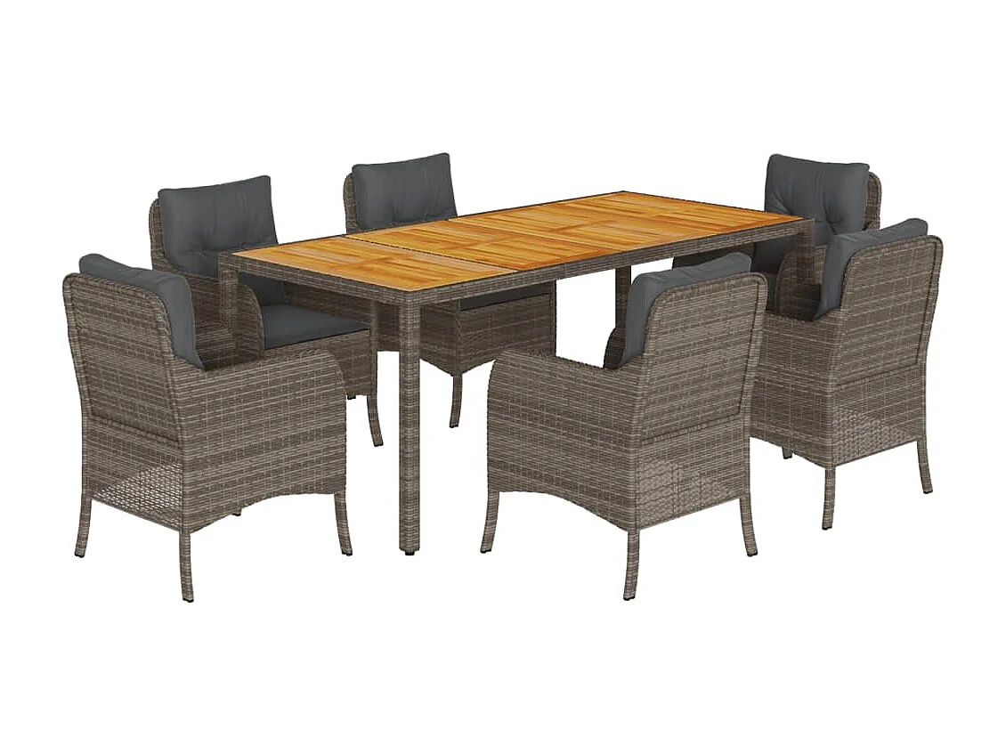 Ensemble à manger de jardin et coussins 7 pcs gris rotin