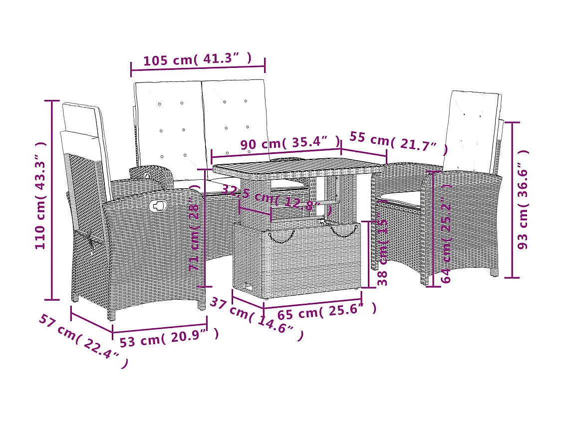 Ensemble à manger de jardin coussins 4 pcs beige résine tressée
