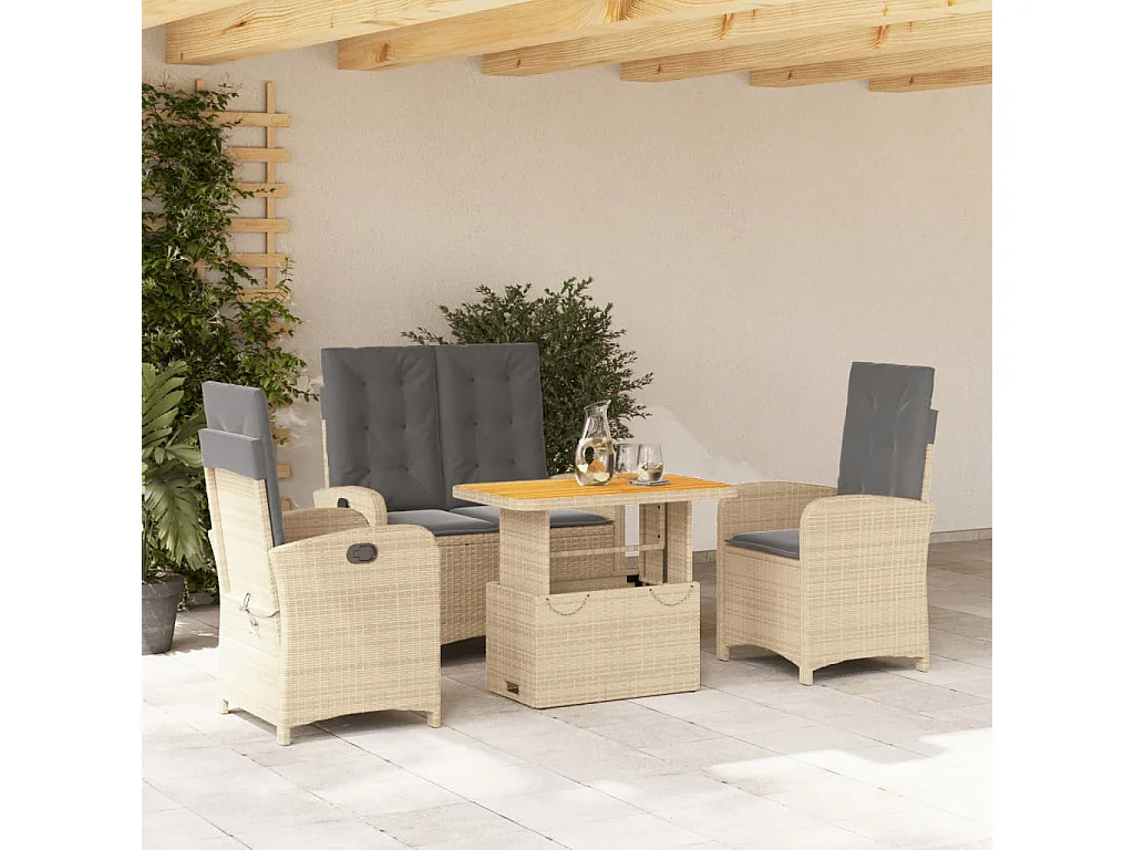 Ensemble à manger de jardin coussins 4 pcs beige résine tressée