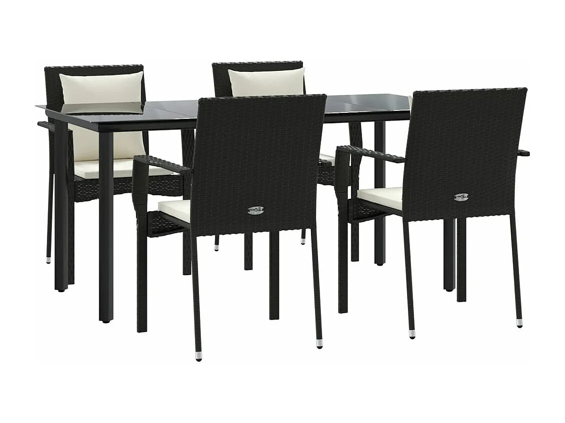 Ensemble à manger de jardin coussins 5pcs Noir Résine tressée