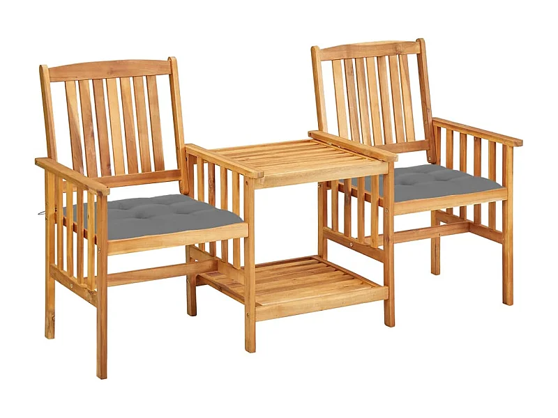 Chaises de jardin avec table à thé et coussins Acacia solide 10