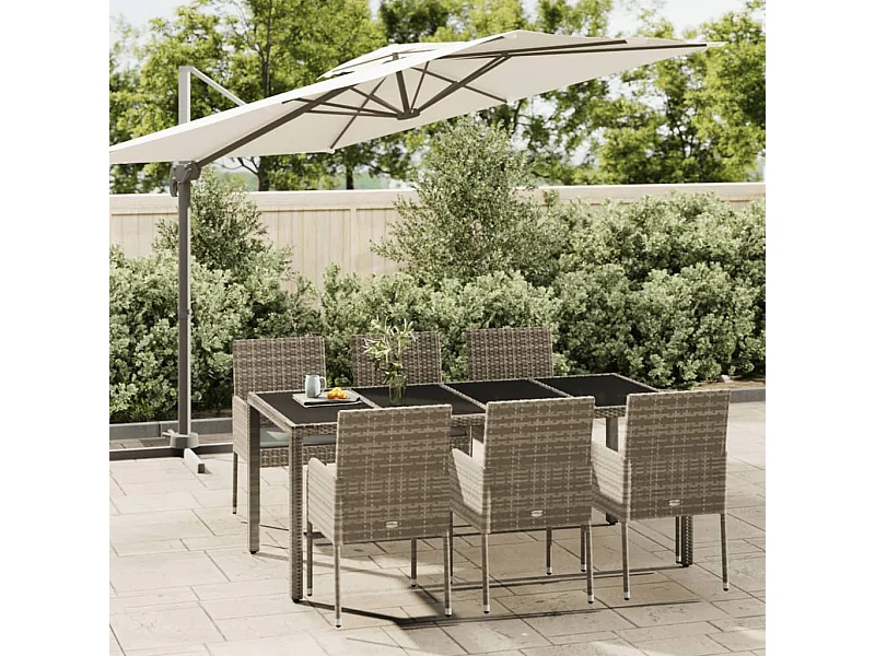 Ensemble à manger jardin et coussins 7 pcs gris rotin