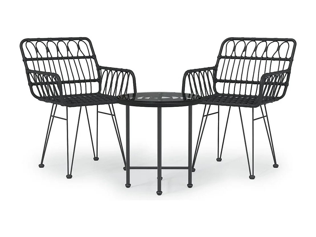Ensemble à manger de jardin 3 pcs Noir Résine tressée