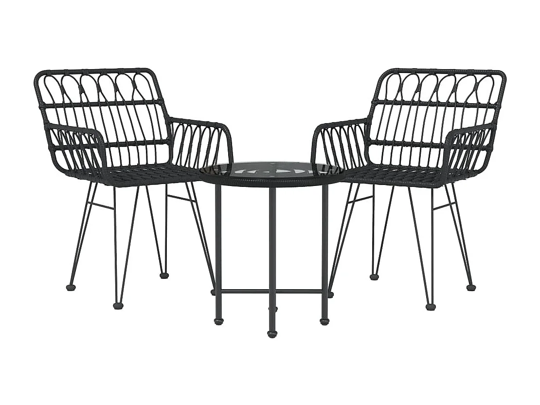 Ensemble à manger de jardin 3 pcs Noir Résine tressée