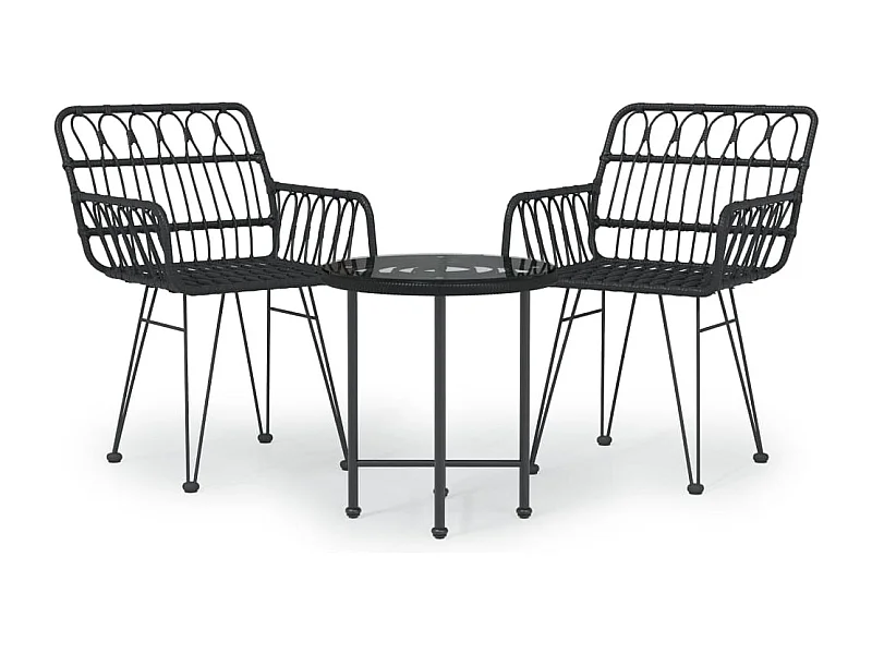 Ensemble à manger de jardin 3 pcs Noir Résine tressée