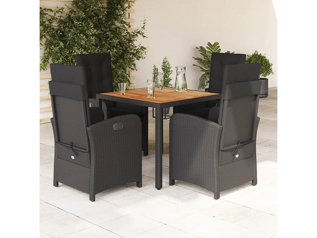 Ensemble à manger de jardin coussins 5pcs Noir Résine tressée