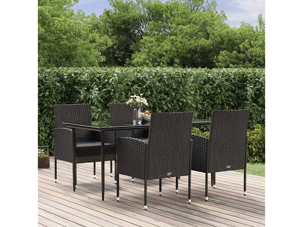 Ensemble à manger de jardin coussins 5pcs Noir Résine tressée