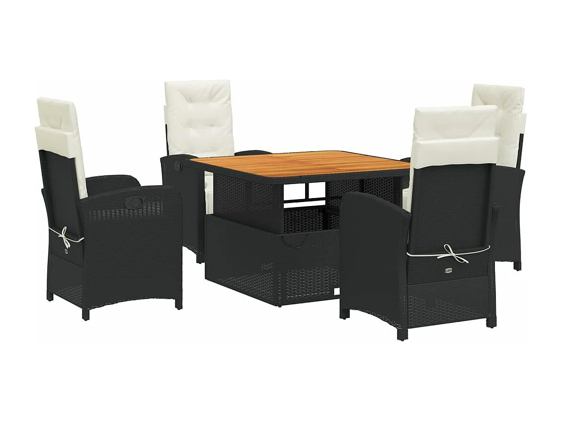 Ensemble à manger de jardin coussins 5pcs Noir Résine tressée