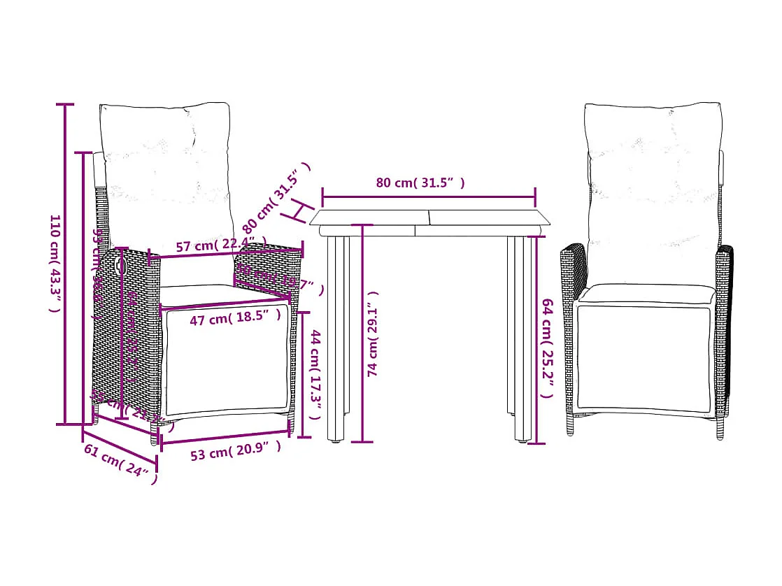 Ensemble à manger de jardin et coussins 3 pcs Beige poly rotin