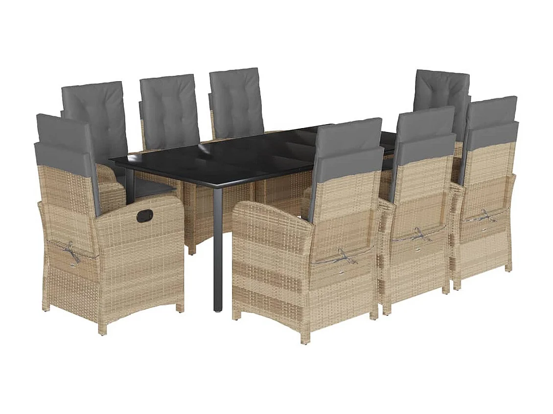 Ensemble à manger de jardin et coussins 9 pcs mélange beige