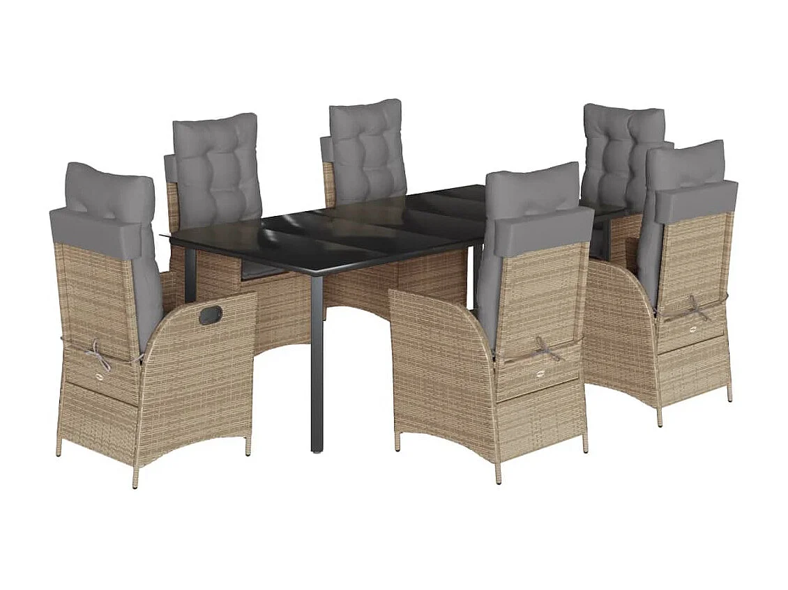 Ensemble à manger de jardin et coussins 7 pcs beige poly rotin