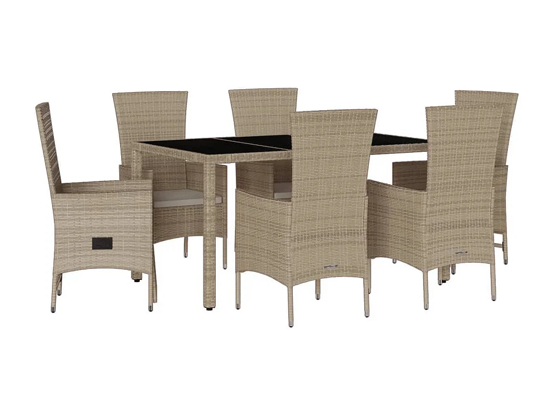 Ensemble à manger de jardin et coussins 7 pcs beige poly rotin