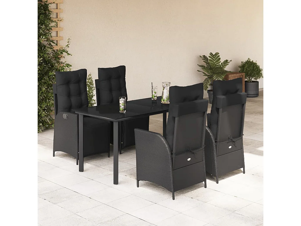 Ensemble à manger de jardin coussins 5pcs Noir Résine tressée