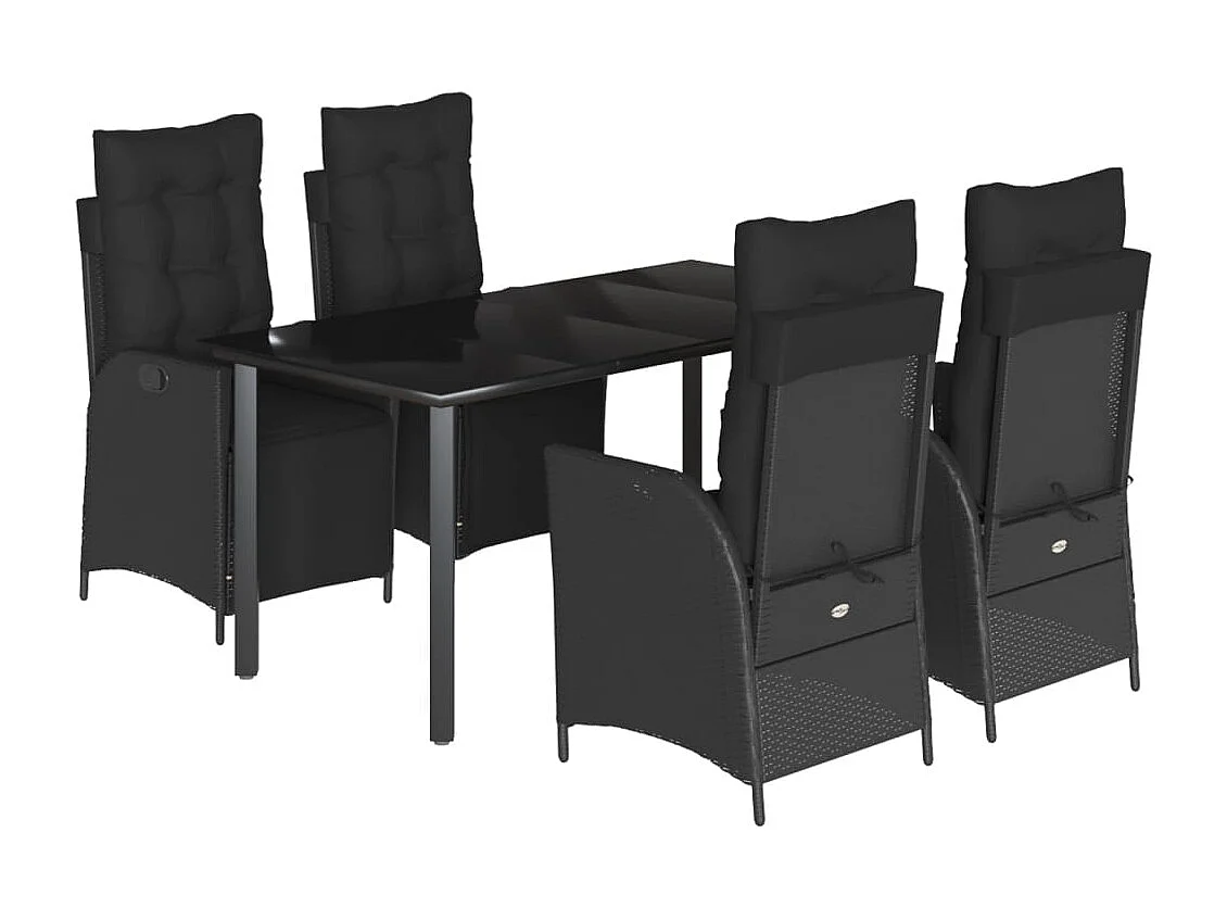 Ensemble à manger de jardin coussins 5pcs Noir Résine tressée