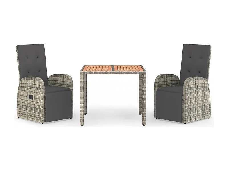 Ensemble à manger de jardin 3 pcs coussins gris résine tressée