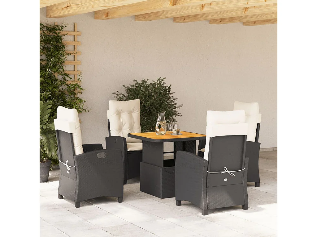 Ensemble à manger de jardin coussins 5pcs Noir Résine tressée