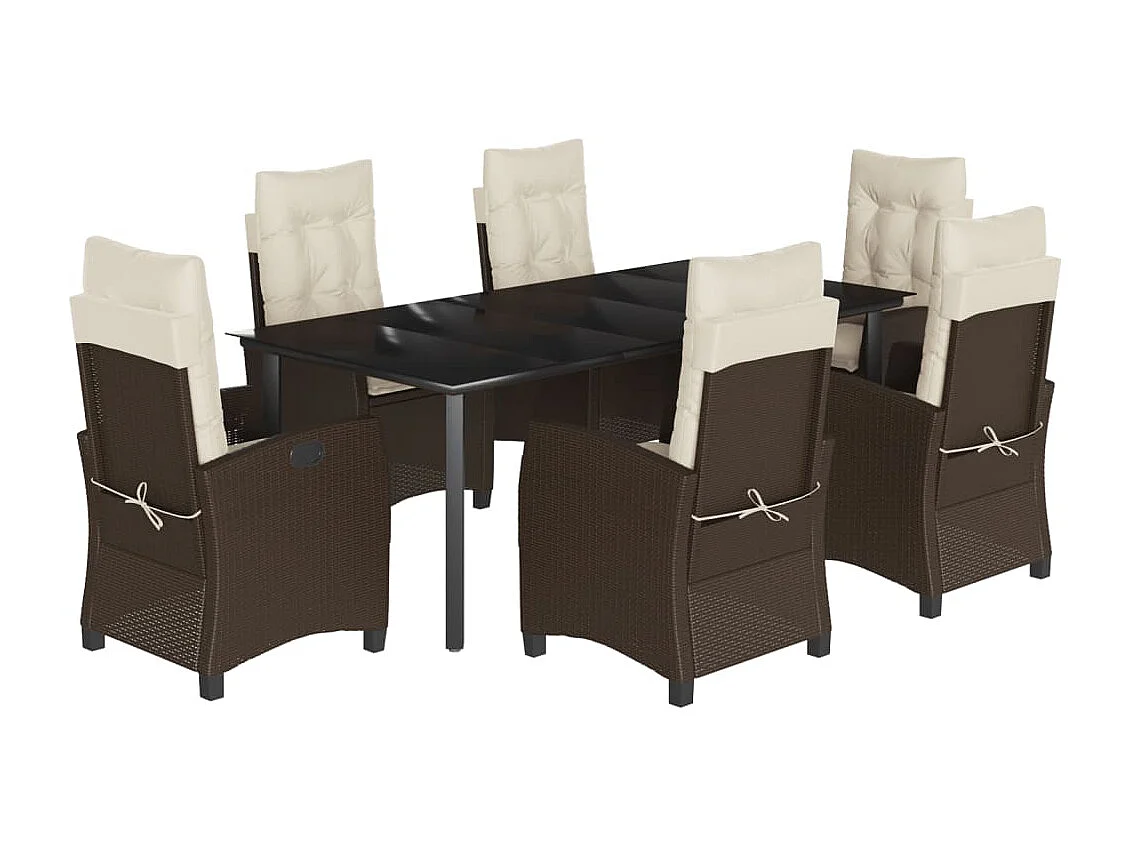 Ensemble à manger de jardin et coussins 7 pcs marron rotin