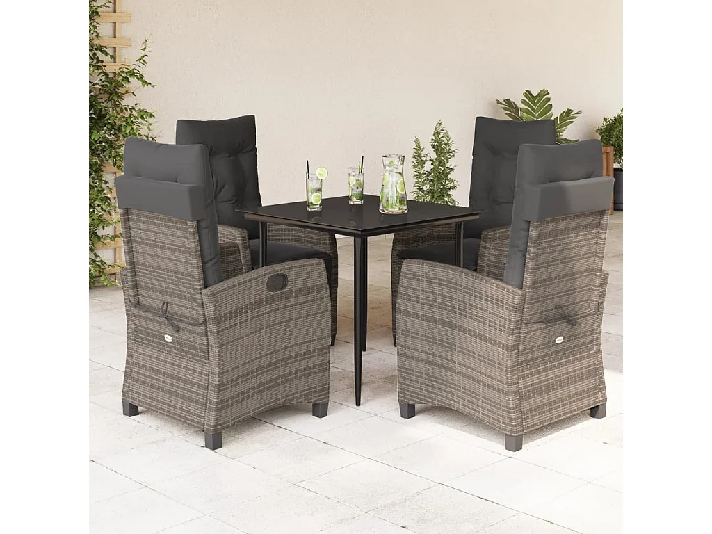 Ensemble à manger de jardin 5 pcs coussins gris résine tressée