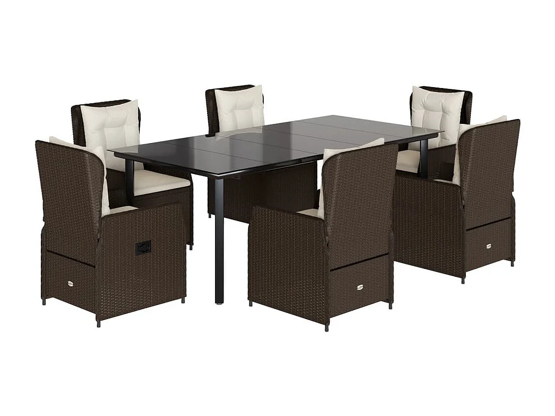 Ensemble à manger de jardin et coussins 7 pcs marron rotin