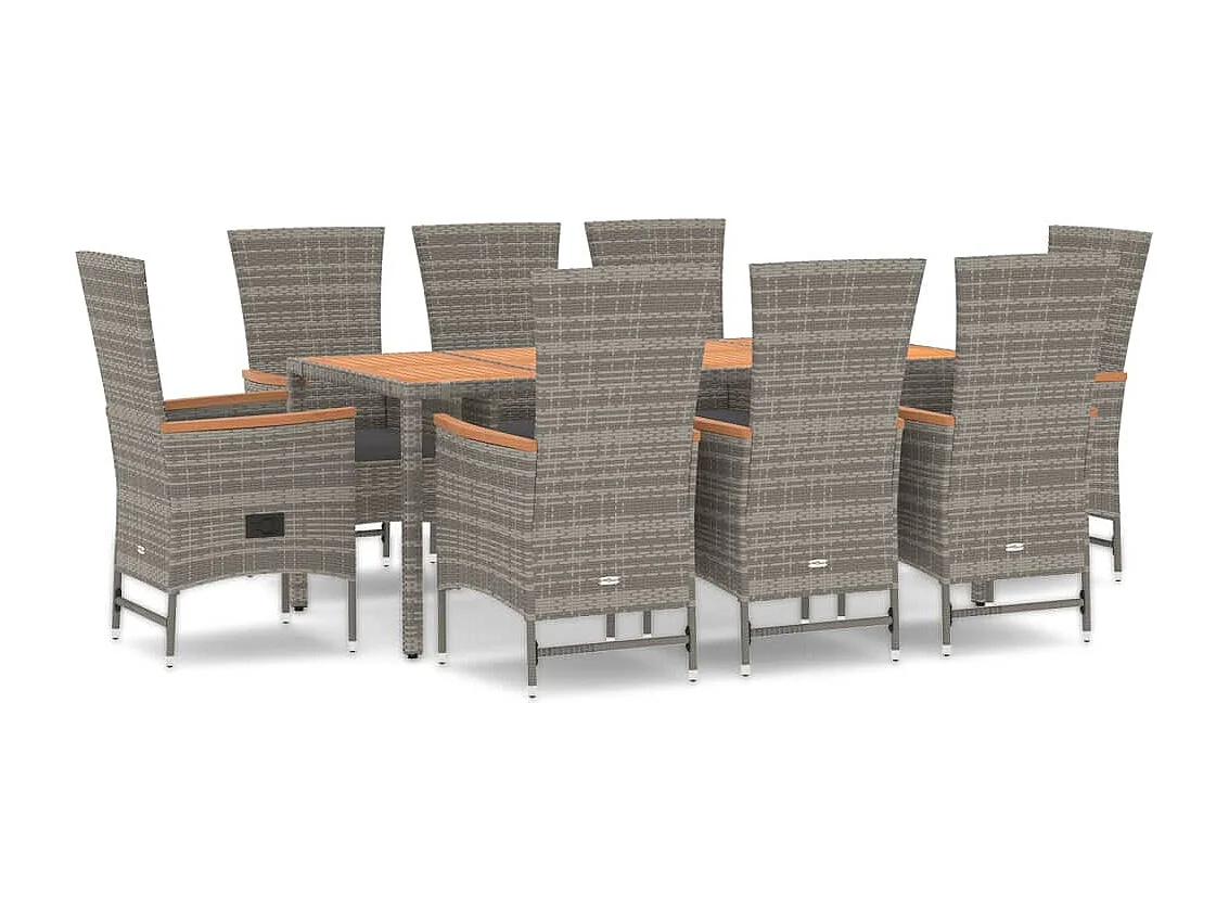 Ensemble à manger de jardin 9 pcs coussins gris résine tressée