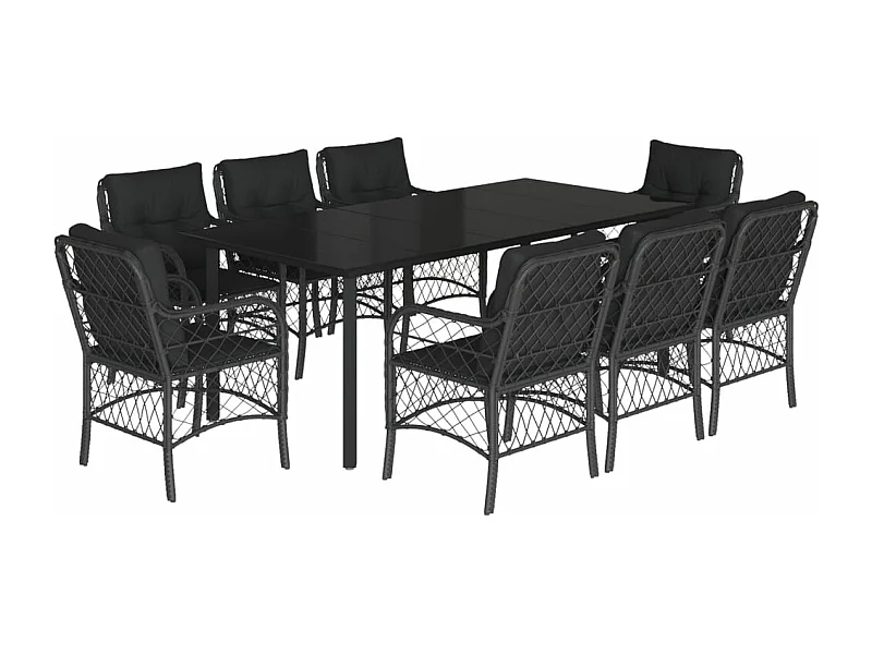 Ensemble à manger de jardin 9pcs coussins noir résine tressée