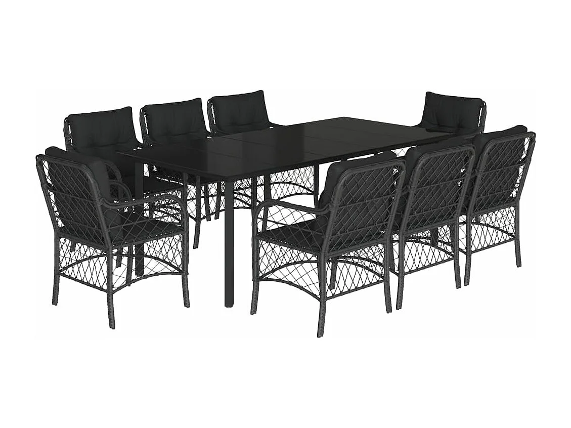 Ensemble à manger de jardin 9pcs coussins noir résine tressée