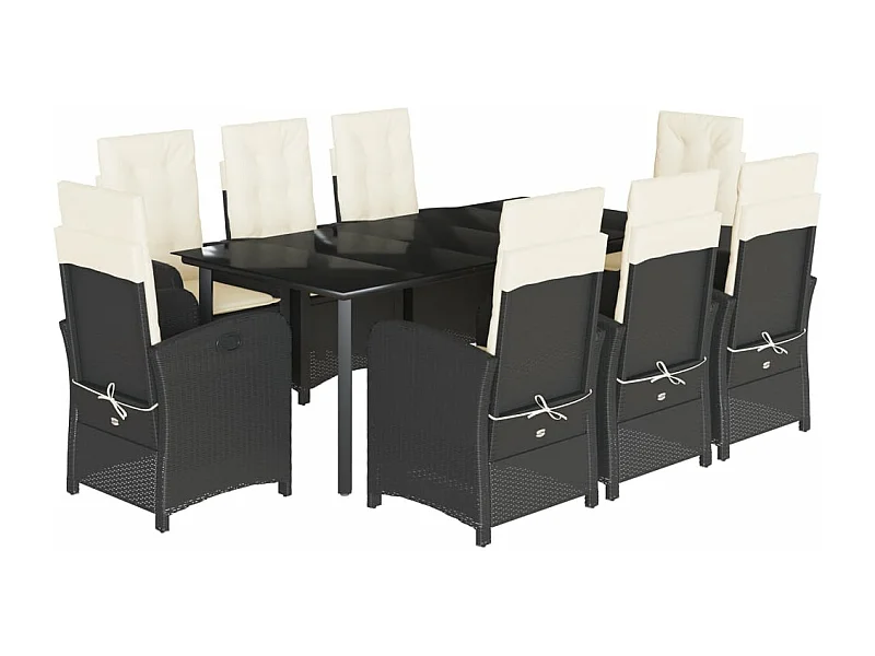 Ensemble à manger de jardin 9pcs coussins noir résine tressée