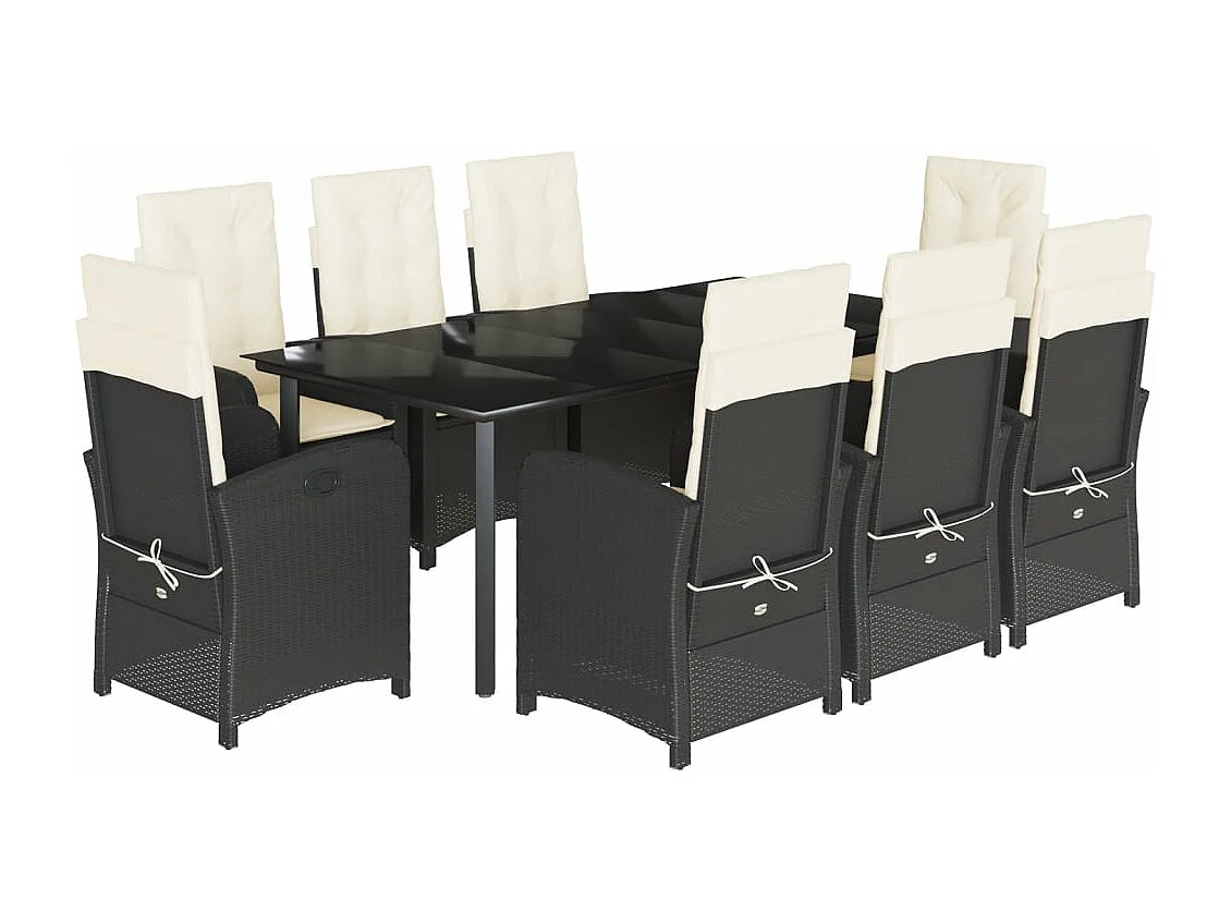 Ensemble à manger de jardin 9pcs coussins noir résine tressée