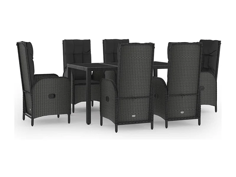 Ensemble à manger jardin et coussins 7 pcs Noir et gris Rotin