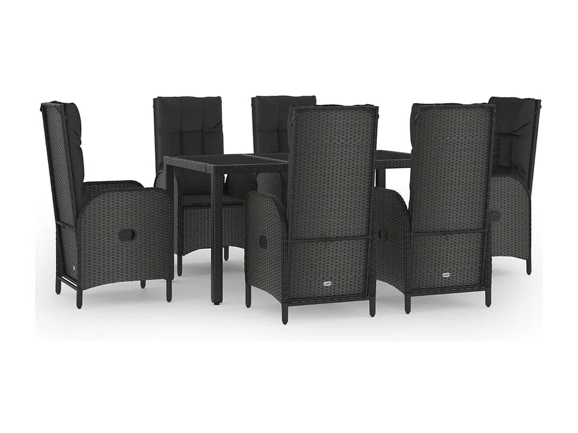 Ensemble à manger jardin et coussins 7 pcs Noir et gris Rotin