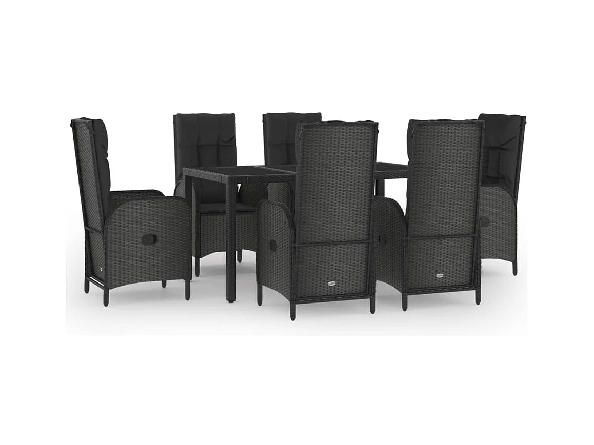 Ensemble à manger jardin et coussins 7 pcs Noir et gris Rotin