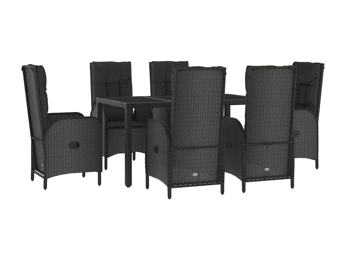 Ensemble à manger jardin et coussins 7 pcs Noir et gris Rotin